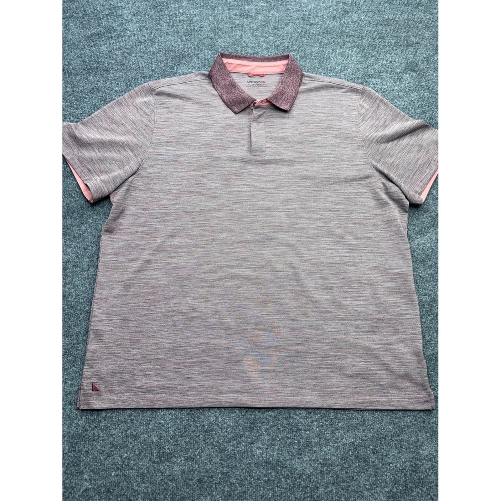 UNTUCKit Mens XXL Burgundy Pink Heathered Space Dye Short‎ Sleeve Polo Shirt Top
